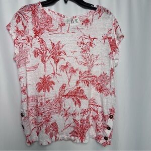 JOIE Women’s Tropical Hawaiian 100% Linen Top Beach Resort Vacation size M